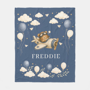 Teddybär-Pilot-Abenteuer Blaues Fleece-Decke Fleecedecke
