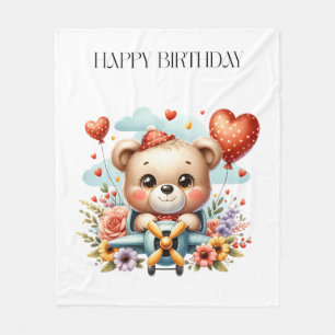 Teddybär-Pilot-Birthday Fleecedecke