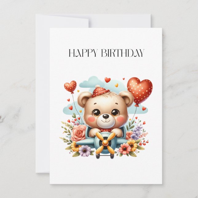 Teddybär-Pilot-Birthday Mitteilungskarte (Vorderseite)