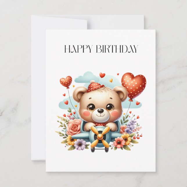 Teddybär-Pilot-Birthday Mitteilungskarte (Vorderseite)