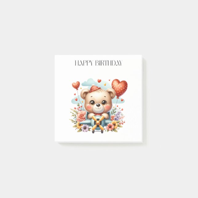 Teddybär-Pilot-Birthday Post-it Klebezettel (Vorderseite)