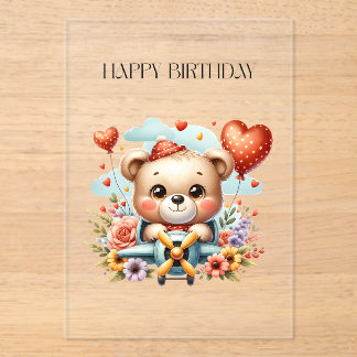 Teddybär-Pilot Geburtstag Acryleinladungen