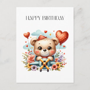 Teddybär-Pilot-Geburtstag Ankündigungspostkarte