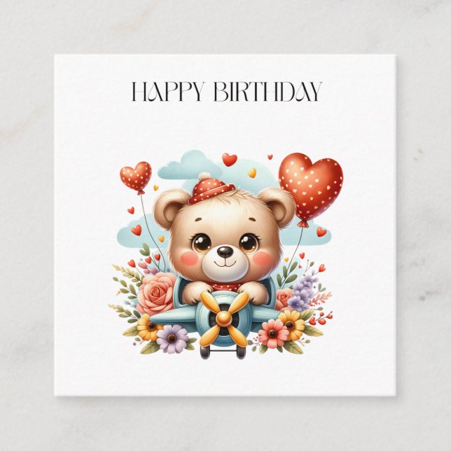 Teddybär-Pilot-Geburtstag Begleitkarte (Vorderseite)