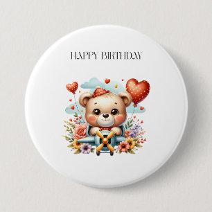 Teddybär-Pilot-Geburtstag Button