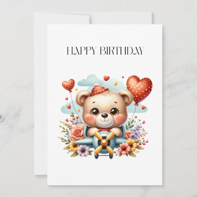 Teddybär-Pilot-Geburtstag Mitteilungskarte (Vorderseite)