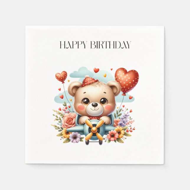 Teddybär-Pilot-Geburtstag Serviette (Vorderseite)
