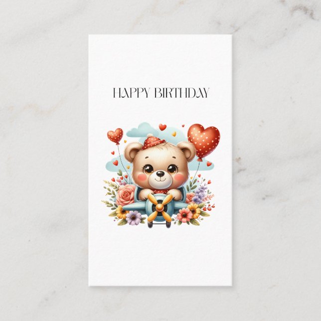 Teddybär-Pilot-Geburtstag Visitenkarte (Vorderseite)