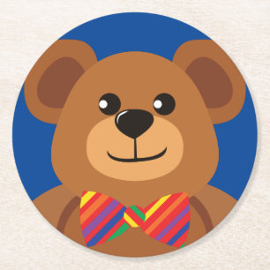 Teddybär Regenbogen Süß 1. Geburtstagsfeier Runder Pappuntersetzer