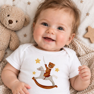 Teddybär reitet auf Schaukelpferd Bodysuit Baby Strampler