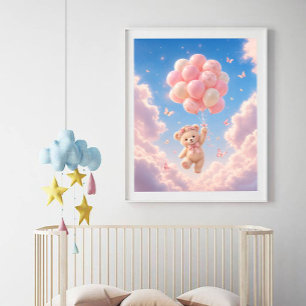 Teddybär rosa Ballons  Poster