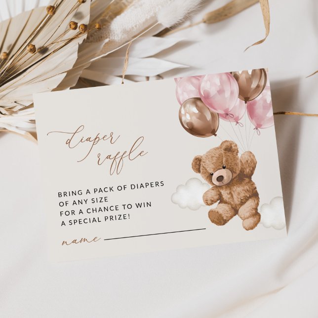 Teddybär, rosa Balloons, Windelrumpf Begleitkarte (Von Creator hochgeladen)