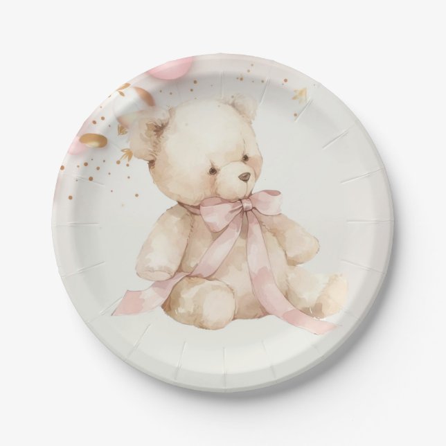 Teddybär Rosa Champagner Gold Party Teller (Vorderseite)