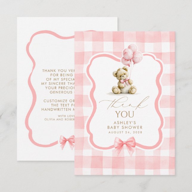 Teddybär Rosa Gingham Süß Danke (Vorne/Hinten)