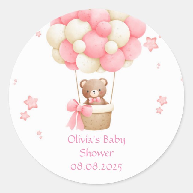 TEDDYBÄR ROSA  RUNDER AUFKLEBER (Vorderseite)