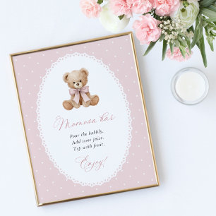 Teddybär, rosa Schleife, rosa Punkte, Momosa-Bar Poster