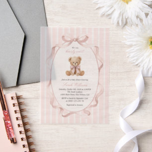 Teddybär, rosa Schleife, rosa Streifen, Babyparty