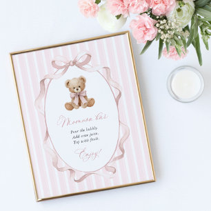 Teddybär, rosa Schleife, rosa Streifen, Momosa-Bar Poster