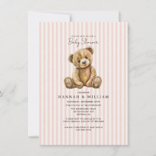 Teddybär rosa Streifen Baby Shower Einladung