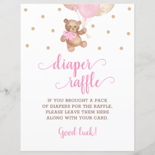 Teddybär Rosa und Gold Windel-Raffle-Spiel