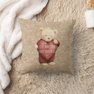 Teddybär rotes Herz Gold Glitter Kissen