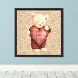 Teddybär rotes Herz Gold Glitter Leinwanddruck