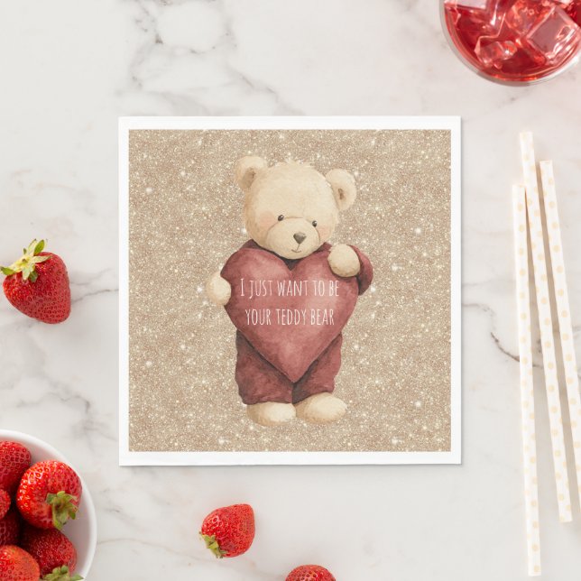 Teddybär rotes Herz Gold Glitter Serviette (Beispiel)