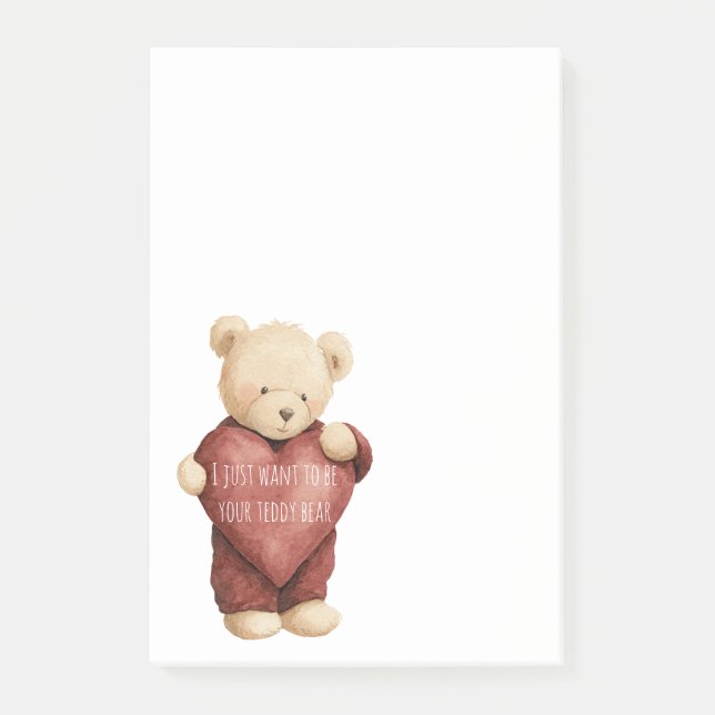 Teddybär rotes Herz Post-it Klebezettel (Vorderseite)