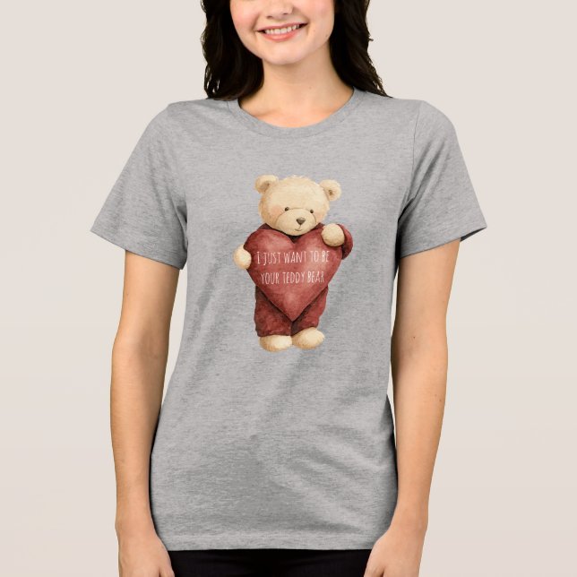 Teddybär rotes Herz Tri-Blend Shirt (Vorderseite)