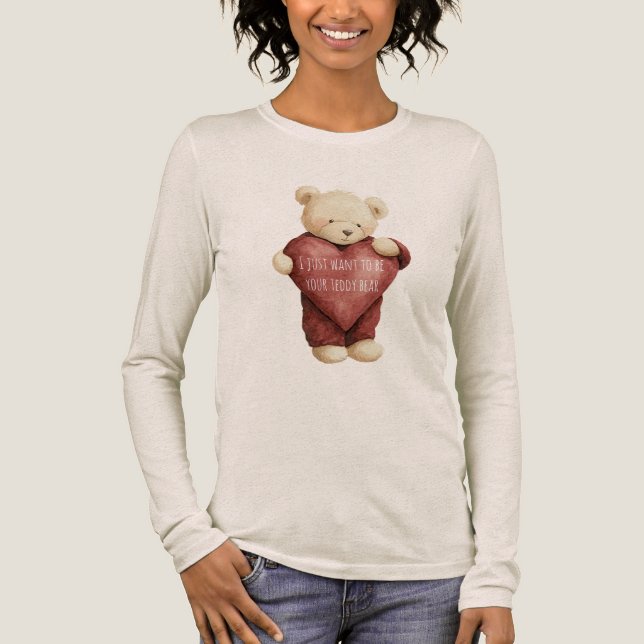 Teddybär rotes Herz Tri-Blend Shirt (Vorderseite)