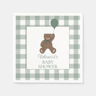Teddybär Sage Green Babyparty Serviette