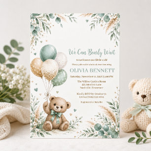 Teddybär-Sage-Grün-Baby-Party Einladung
