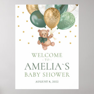 Teddybär Salbei Grün Willkommen Baby Shower Poster