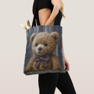 Teddybär schaut aus einem regnerischen Fenster