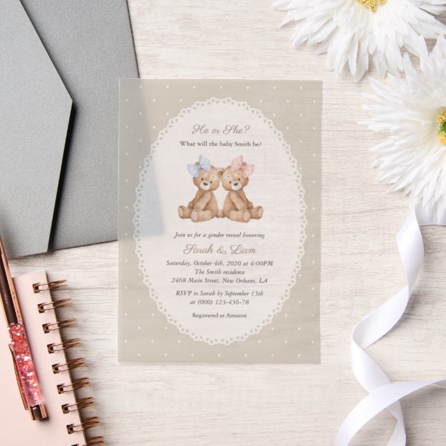 Teddybär, Schleife, beigefarbene Punkte, Geschlech (Hochzeit)