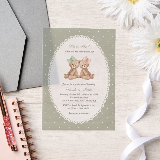 Teddybär, Schleife, grüne Punkte, Geschlechtsenthü (Hochzeit)