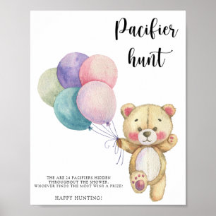 Teddybär - Schnuller Jagd Baby Shower Spiel Poster