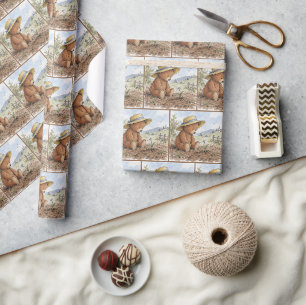 Teddybär starrt auf eine wachsende Margerite Geschenkpapier