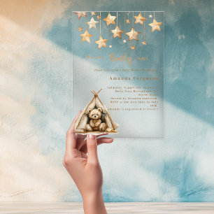 Teddybär Sterne Zelt Boho klar Baby Shower Acryleinladungen