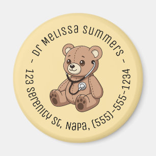 Teddybär-Stethoskop-Arzt-Rund-Text Gelb Magnet