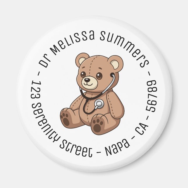 Teddybär-Stethoskop Kinderarzt Runde Text Magnet (Vorne)