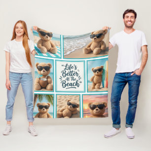 Teddybär Stranddecke, Süßer Bär Sonnenbrille Fleecedecke