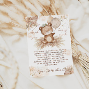 Teddybär Süß Beige Pampas Baby Shower Dankeskarte