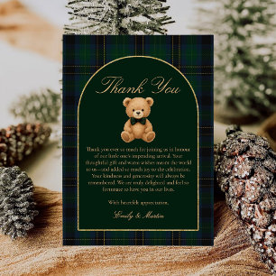 Teddybär-Tartan-Karo-Baby-Shower-Dankeskarten Dankeskarte