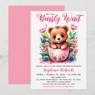 Teddybär-Teetasse wartet kaum Rosa Babyparty  Einladung