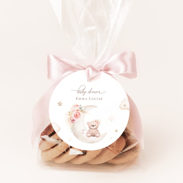 Teddybär über der neutralen Mond-Babydusche Geschenkanhänger (Von Creator hochgeladen)