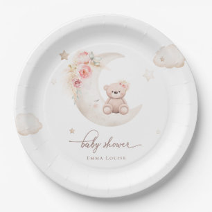 Teddybär über der neutralen Mond-Babydusche Pappteller