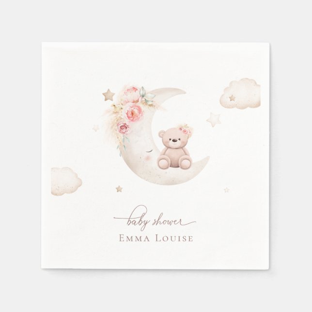 Teddybär über der neutralen Mond-Babydusche Serviette (Vorderseite)
