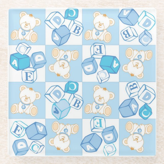 Teddybär überprüftes Muster Glasuntersetzer (Vorderseite)