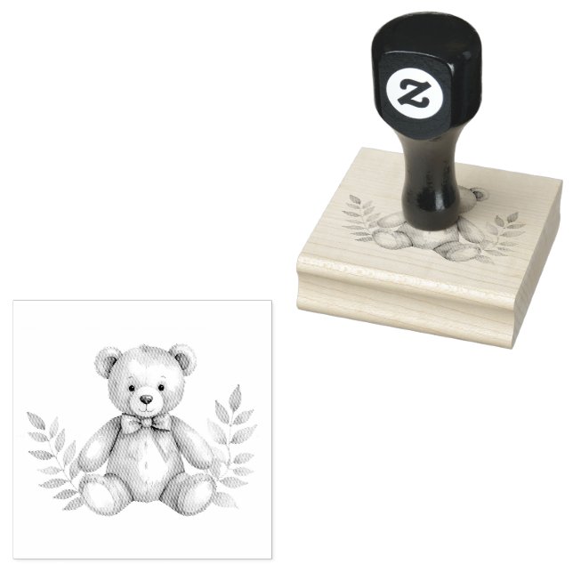 Teddybär und Blätter Stempel  (Stempel)